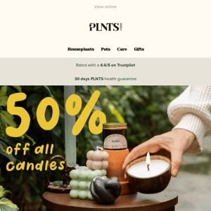 Brighten your home: 50% off all candles and candleholders! 🤩