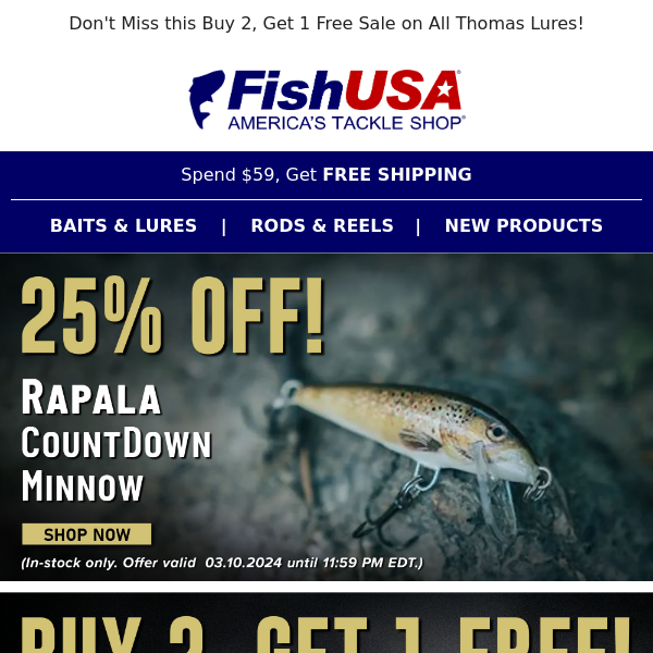 Rapala CountDown Minnows 25% Off Today Only!