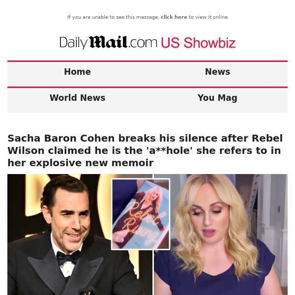 Sacha Baron Cohen breaks his silence after Rebel Wilson claimed he is the 'a**hole' she refers to in her explosive new memoir