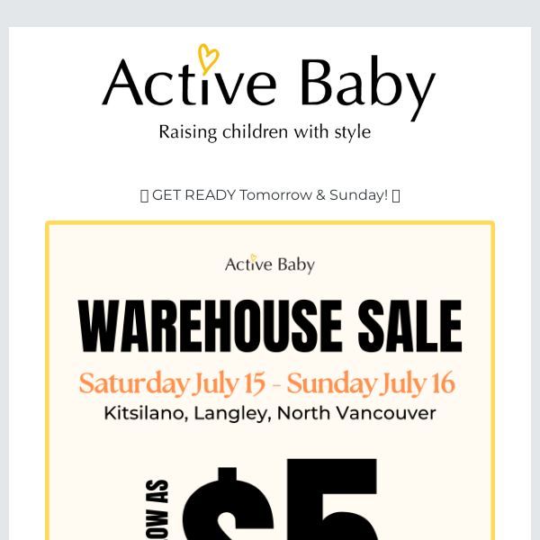 TOMORROW - the Big Warehouse Sale!