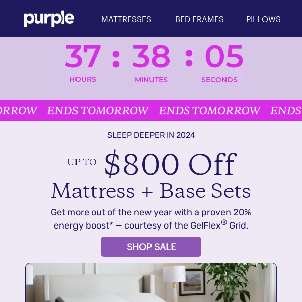 ENDS TOMORROW: Up to $800 Off Mattress + Base Sets