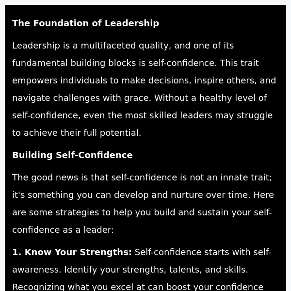 The Role of Self-Confidence in Leadership: Strategies for Building and Sustaining Confidence