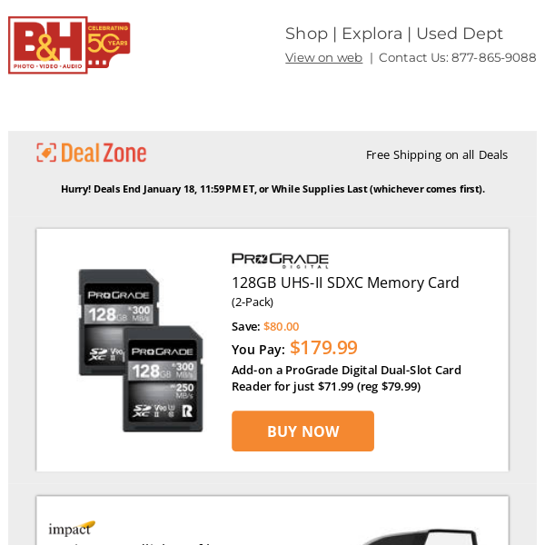 Today's Deals: ProGrade 128GB UHS-II SDXC Memory Card, Impact Hexi 24 Speedlight Softbox, Magnus Gimbal Head, Sachtler Dr. Bag - 1 & More