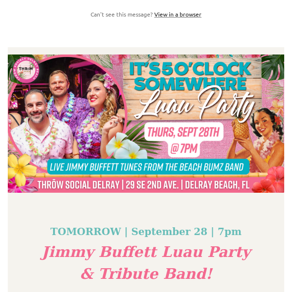🌺TOMORROW! Jimmy Buffett Luau Party & Tribute Band!🦜