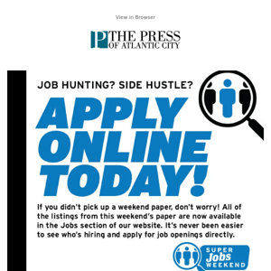 ADV: Job hunting? Side hustle? Apply online today