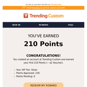 Re: Trending Custom, you’ve earned 210 Points! - Created Trending Custom Account