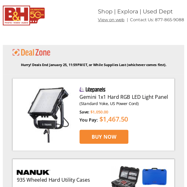 Today's Deals: Litepanels Gemini 1x1 Hard RGB LED Light Panel, Nanuk 935 Wheeled Hard Utility Cases, SmallRIg Heavy-Duty Tripod w/ Fluid Head, Sirui Ball Heads & More