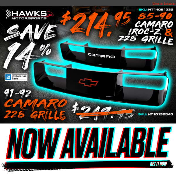 What's Happening At Hawks Motorsports - March Camaro Grille Sale