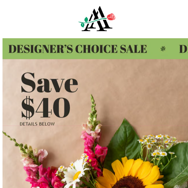 🎁 Surprise Savings: $40 Off Our Designer's Choice Bouquet!