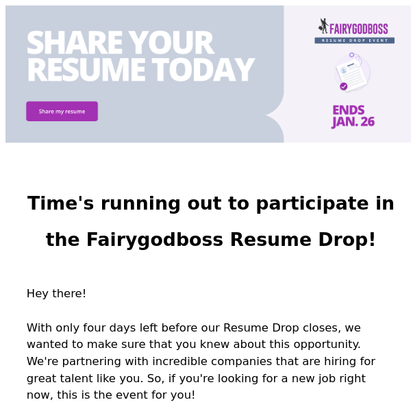 🔔 Hurry! It’s Your Last Chance To Join The Fairygodboss Resume Drop