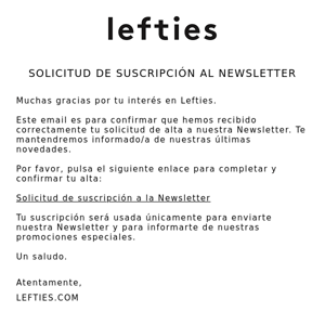 Confirmación de la suscripción a Newsletter