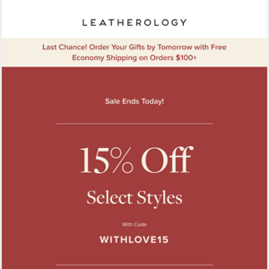Last Chance for 15% Off Select Valentine's Gifts