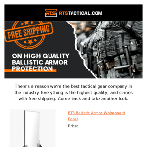 Enjoy free shipping on the RTS Ballistic Armor Whiteboard Panel