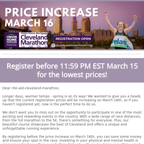🚨Price Increase Alert: Register Now for the Cleveland Marathon and Save!🚨  ﻿   ﻿ 