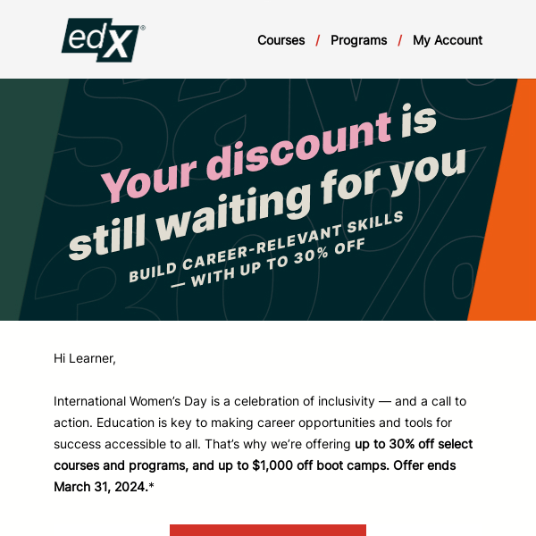 30% off → edX Coupons & Promo Codes → March