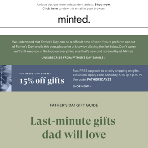 FREE upgrade to rush shipping on last-minute gifts for dad.