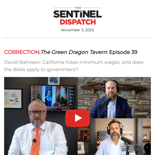 CORRECTION: Green Dragon Tavern Episode
