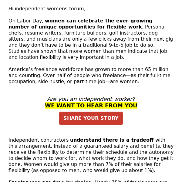Independent Women's Forum, it's Labor Day Weekend - Independent