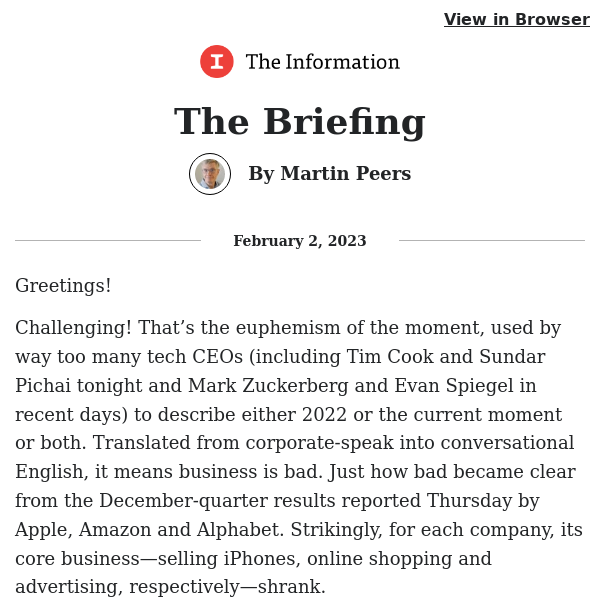 The Briefing: Tech Giants’ ‘Challenging’ Quarter (Meaning Dismal)