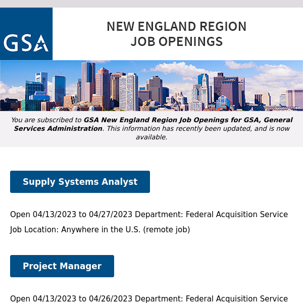 New/Current Job Opportunities in the GSA New England Region