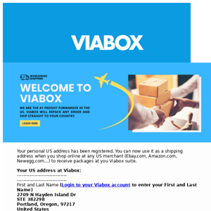 Welcome to Viabox - Your US Address Information