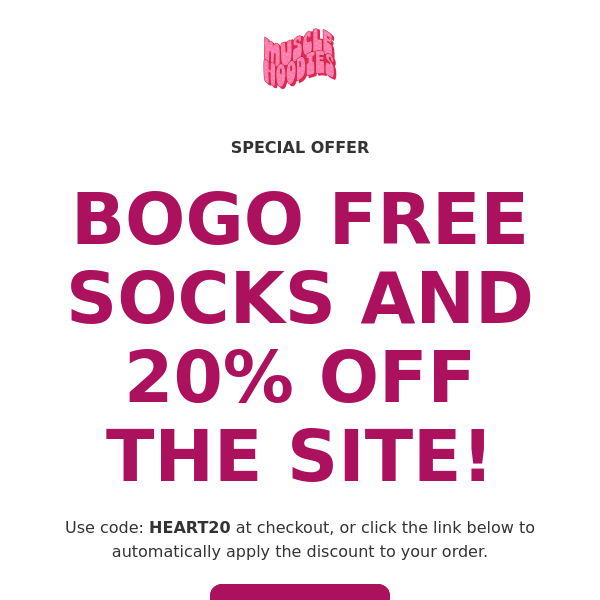 FREE SOCKS AND 20% OFF