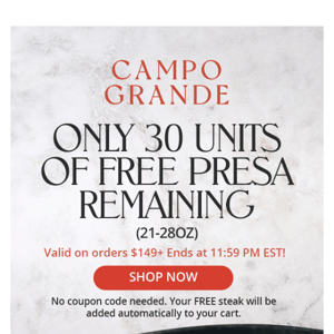 First 30 orders get a FREE Ibérico Presa Steak (21-28oz)! 🥩🥩🥩