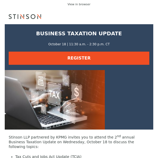 You're invited: Business Taxation Update