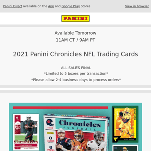 🏈 2021 Panini Chronicles NFL Trading Cards Available Tomorrow!