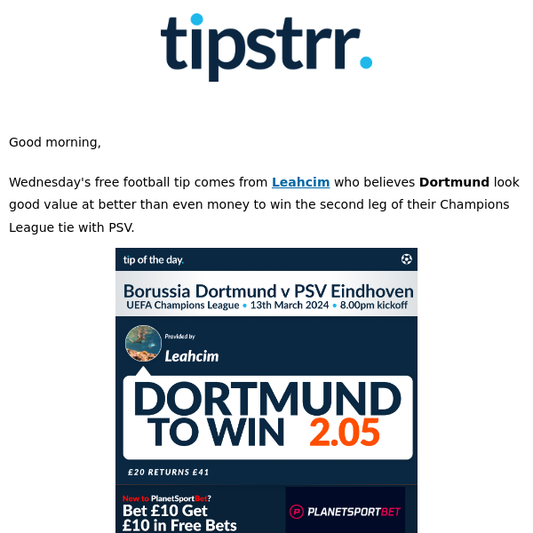 Free football tip from one of Wednesday night's Champions League games