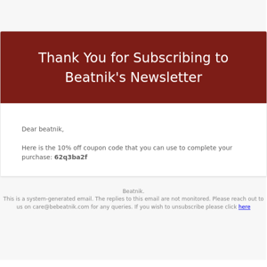 Thank you for subscribing to Beatnik's newsletter!