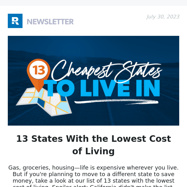 13 States With the Lowest Cost of Living