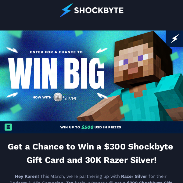 Win a $300 Shockbyte Gift Card and 30,000 Razer Silver!