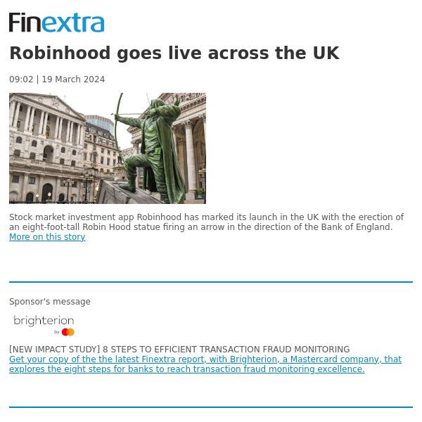 Finextra News Flash: Robinhood goes live across the UK