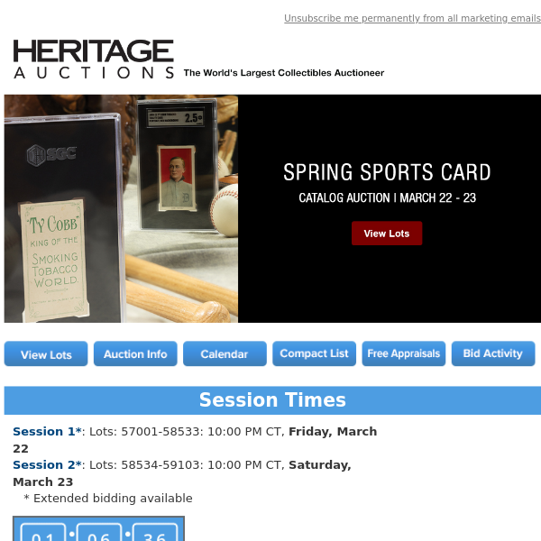 Only 24 Hours Remain to get in your initial Bids for the March Sports Card Catalog Auction