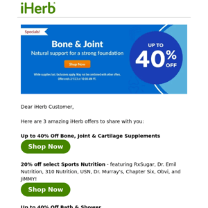 Up to 40% Off  Bone, Joint & Cartilage 💪