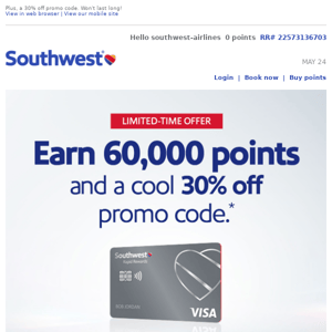 Southwest Airlines, you're invited! Earn 60,000 points.