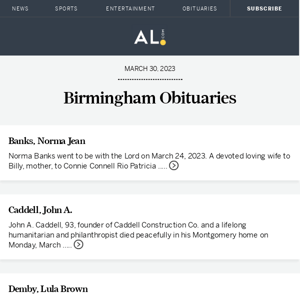 Birmingham obituaries for March 30, 2023