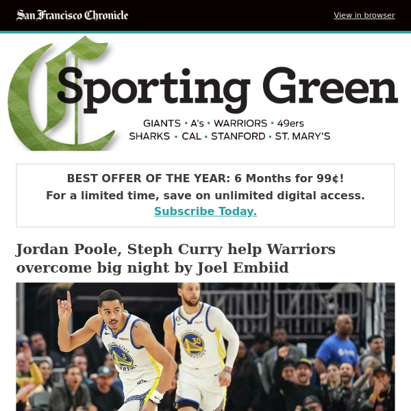Jordan Poole, Steph Curry help Warriors overcome big night by Joel Embiid