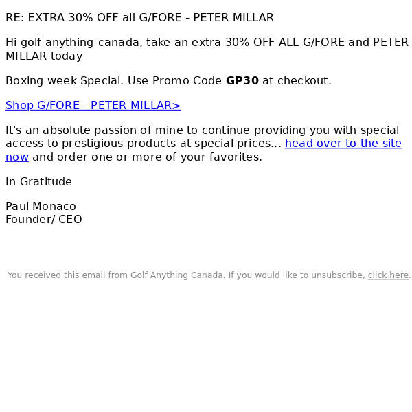 EXTRA 30% OFF G/FORE & PETER MILLAR