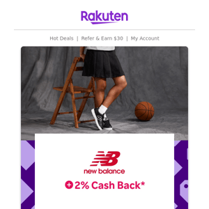 New Balance: Up to 30% off sale items + 2% Cash Back