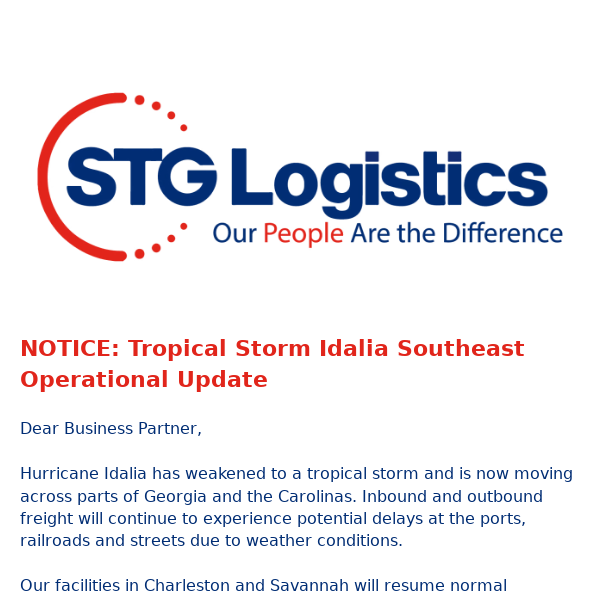 NOTICE: Tropical Storm Idalia Southeast Operational Update