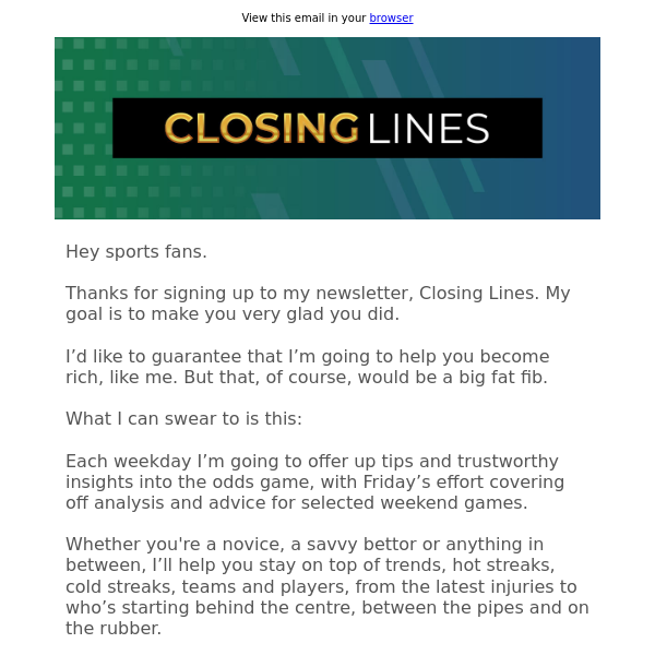 Thanks for signing up for Closing Lines
