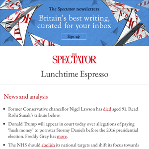 Lunchtime Espresso: Rishi – what Nigel Lawson taught me