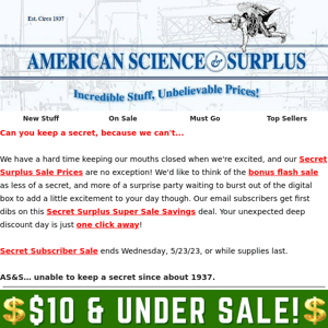 Under $10 Deals! - Secret Surplus Subscribe Sale! 💸 