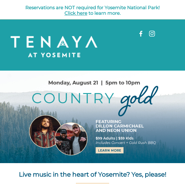 Get ready for some Country Gold at Tenaya at Yosemite
