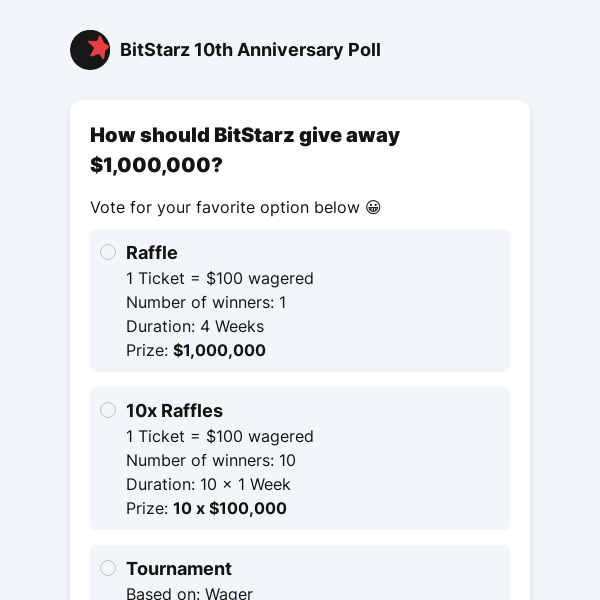 How should BitStarz give away $1,000,000?