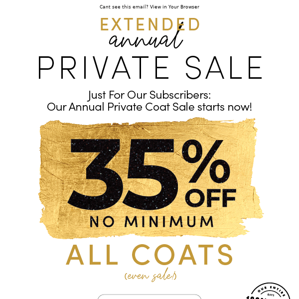 EXTENDED: Private Sale - 35% Off All Coats + No Minimum!