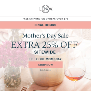 Last Call For Mother’s Day Sale
