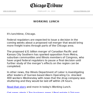 Working Lunch: Akorn closes suddenly | Feds mull rail merger | Plan unveiled for Fulton Market apartment tower